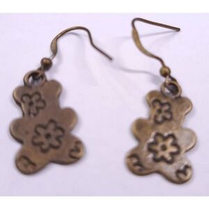 BUNDLE ONLY Brass Tone Teddy Bear Flowers Lover Earrings Children Gift  USA